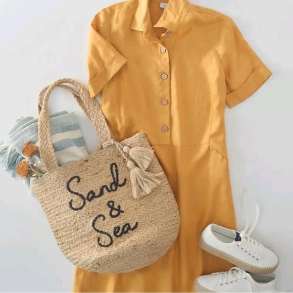 J. Jill Sand and Sea Natural Jute Beach Bag Embroidered Tote Fully Lined - Picture 2 of 10